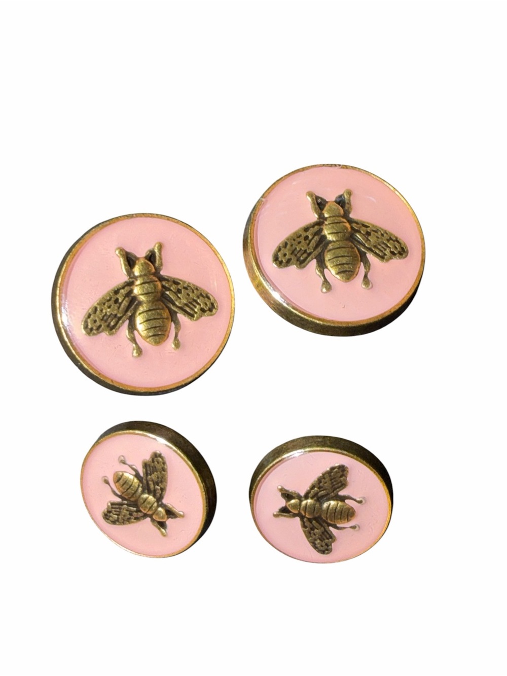 Gucci‎ Pink Enamel Bee Button Set with Brass Accents